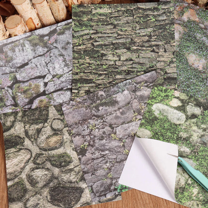 12sheets Stone Wall Landscape Background Large Size Self-adhesive Scrapbook Sticker, for Background Pad, Scrapbooking Supplies