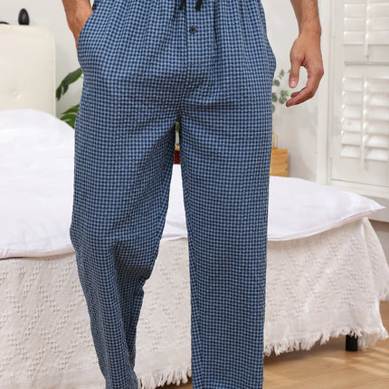 3Pcs Men's 100% Cotton Plaid Pajama Sleeping Pants, Long Plaid Print Sleepwear Pajama Pants with Elastic Waist Homewear