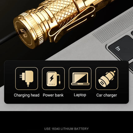 1200lm Mini Flashlight EDC Torch with 4* LEDs and Red Flash Aux LED Copper Metal Pen Flashlight with Magnetic Base Emergency