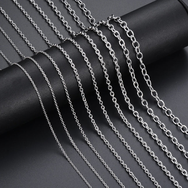 1Pcs Width 1.5-4.5mm Stainless Steel Cross O Chain Women Men Necklace Findings Pendant DIY Wholesale Jewelry 40-100cm Dropship