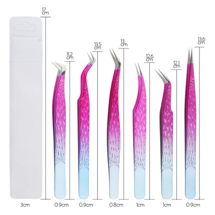 Gemerry Tweezers for Eyelash Extension Colorful Stainless Steel Superhard Fiber Tips High Precision Anti-Static Makeup Tool