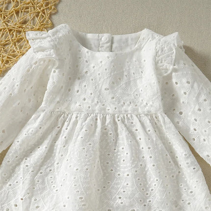 Long-sleeved Short Skirt Suit Casual Fashion Girls Openwork Oattern Design Solid Color Two-piece for Spring and Autumn Wear