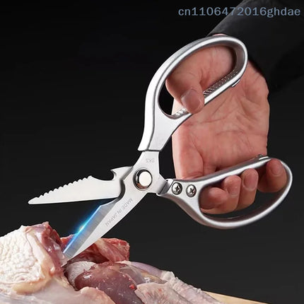 （Summer6）Professional Stainless Steel Kitchen Scissors With Aluminum Alloy Handle - Perfect For Cutting Chicken Bones Meat Fish
