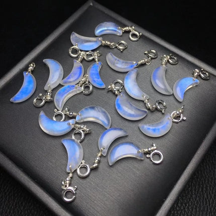 1 Pc Fengbaowu Natural Blue Moonstone Moon Pendant 925 Sterling Silver Reiki Healing Stone Jewelry Gift DIY Accessories
