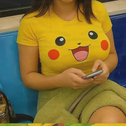 Summer Women's Men's Sports Jersey Pikachu Print Short Sleeve T-Shirt Summer Graphic Tee Crop Top Elegant Y2K Sport T-Shirt