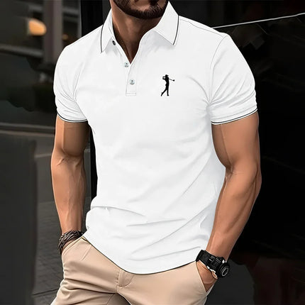 New men's solid color polo shirt, classic men's short-sleeved polo shirt, high-quality casual business polo shirt, social me