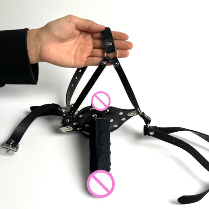 LILUPLAY Sexy Bdsm Double-Ended Dildo Open Mouth Gag Leather Bondage Strapon Dildo Exotic Accessories Sex Toys For Women