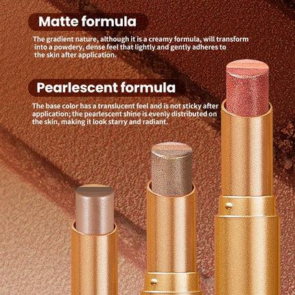 Three-Color Glitter Eyeshadow Stick Matte Long-Lasting Easy to Color Eye Makeup Stick for Effortless Look Enhancement