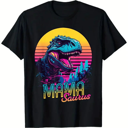 Funny MamaSaurus T-Rex Dinosaur Mom T-Shirt Retro Vintage Tee Soft Crew Neck Short Sleeve Shirt - Mother's Day Gifts for Women