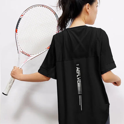 Yoga Clothes Women's Running and Fitness Clothes Hip Covering Long Sports T-shirt Loose Plus Size Short Sleeved Sports Top