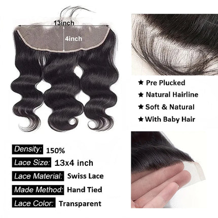 Body Wave 13x6 Lace Frontal Only 2x6 Lace Closure 4x4 5x5 6x6 Transparent Swiss Lace Closure 360 Lace Brazilian 100% Human Hair