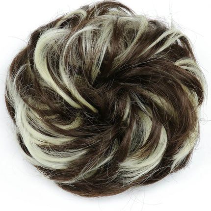 Azqueen Synthetic Messy Bun Chignon Donut Gary Brown Color Hair Bun Pad Elastic Hair Rope Rubber Band Hair Extensions
