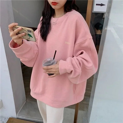 Pink Oversize Hoodies Women 2025 New Spring Autumn O-neck Pullover Sweatshirts Female Korean Style Loose Thin Long Sleeve Tops