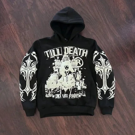 Hoodie with letter printing and cartoon pattern, hooded sweatshirt, 2026, Harajuku clothing, men's and women's tops, Gothic styl