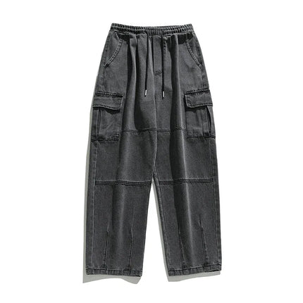 Korean men clothing Japanese style three-dimensional pocket jeans spring new retro vintage washed water workwear men's pants