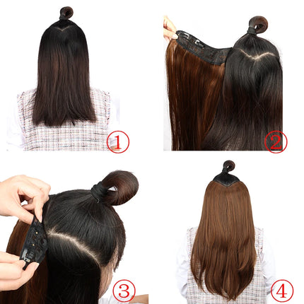 22Inch Synthetic Long Micro Curly Layered Hair Extension Patch Natural Looking Invisible One Piece Wig for Women