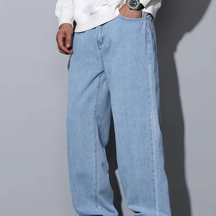 Men's Straight Leg Jeans, Loose Casual Trousers, Soft Cotton Casual Pants