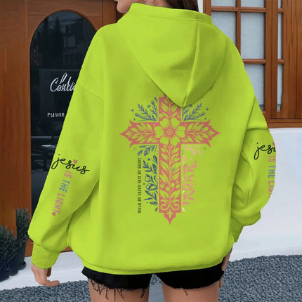 Vintage Flower Cross Graphic Christianity Hoodies Women Jesus Bible Verses Y2K Hoodie Casual Fashion Long Sleeve