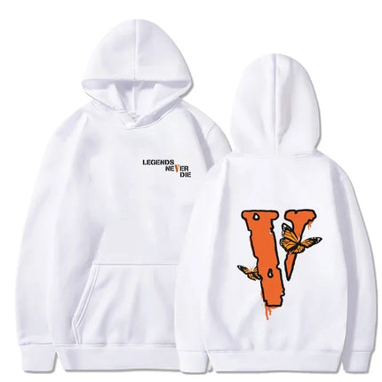 Autumn and Winter Men's Loose Big V Printed Hoodie Casual Solid Color Warm Fleece Hooded Sweatshirt Autumn and Winter Top