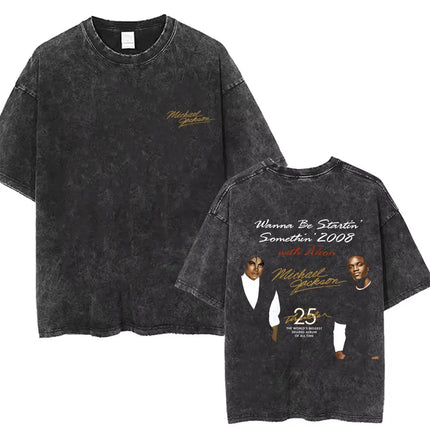 Vintage Washed Michael Jackson King of Pop T-shirt Men Women Retro Gothic Rock T-shirts Men's Punk Oversized T Shirts Streetwear