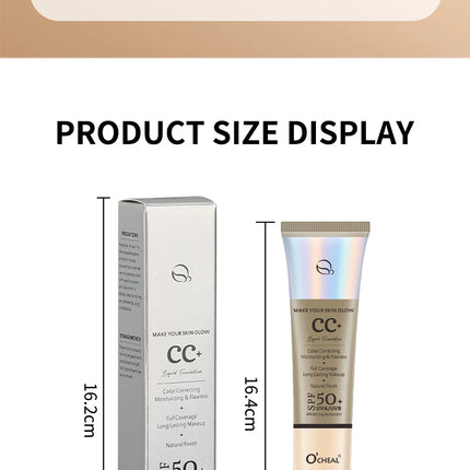 Ocheal 30g CC Cream Foundation Waterproff Concealer Moisturizing Sunscreen Liquid SPF 50+ Long Lasting Brightening Makeup Primer