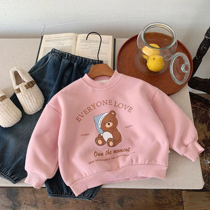 Baby Fashion Cartoon Print Long Sleeve Fleece Sweatshirt Winter Plus Velvet Thick Children Casual Pullover Infant Boy Sweatshirt
