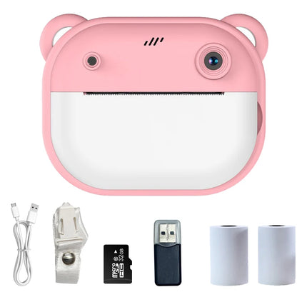 Kids Cartoon Digital Camera Toy Instant Inkless Thermal Printing Photograph Camera Puzzle Interaction Camera Toy+32G Memory Card