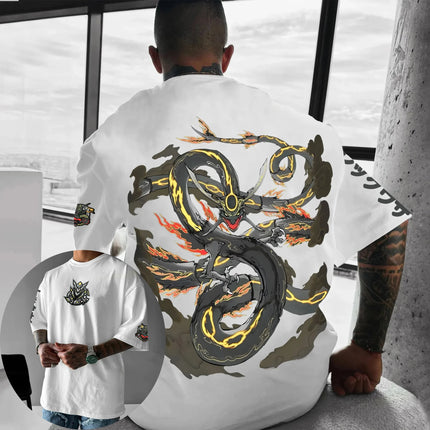 Pokemon  Handheld Game Rayquaza Printed Cotton T-shirt Summer New Harajuku Plus Size Unisex Loose Casual Y2K Parent-child Top