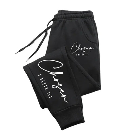 Chosen Letter Printed Sweatpant Woman Man Casual Long Pocket Outdoors Sweat Pants Comfortable Warm Fleece Jogger Couple Clothing