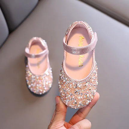 Autumn Girls Rhinestone Leather Shoes 2022 Spring Pearl Bow Princess Shoes Soft Children Baby Toddler Single Shoes G06
