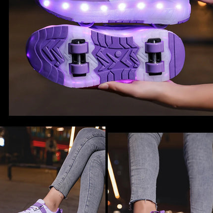 Luminous Roller Skate Shoes Wheels Removeable Sneakers Kids Roller Shoes USB Charge Light Up Sport Skate Board Shoes Boys Girls