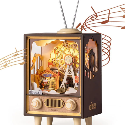 Robotime Rolife Sunset Carnival Music Boxes with Lights Ferris Wheel Home Decoration Luxu Design 3D Wooden Puzzle Toys for Child