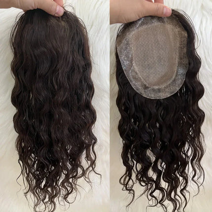 15x16 CM Silk Base Topper For Women European Brown Color Loose Wave Virgin Human Hair Topper Breathable Hair Piece 2CM PU Around