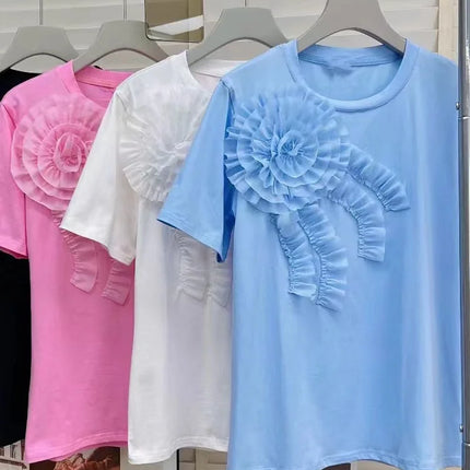 Flowers Stitch Short Sleeve Cotton T-shirt Youthful Woman Clothes T-shirts for Women Summer Tops Tees Women's Clothing Sales