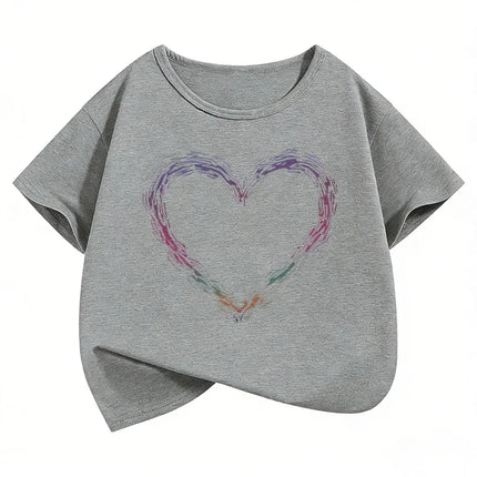 Y2k Fashion Short Sleeve T Shirts Heart Kids Children's T-shirt Boys Girls Summer Spring Casual Top Tee Shirt