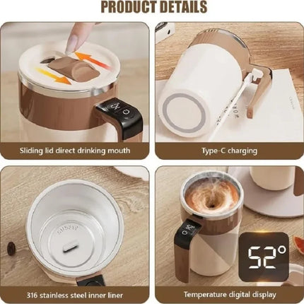 400ML Self Stirring Coffee Mug with Temperature Display Stainless Steel Mixer Rechargeable Automatic Stirring Cup with Lid