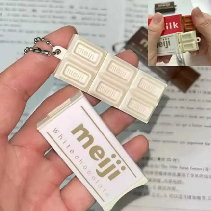 New In Stock Hot Japanese Style Simulated Meiji Chocolate Fidget Toy Bendable Snap Stress Relief Keychain Pendant Creative Gift