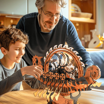 ROKR Wooden 3D Puzzle Viking Dragon Ship Mechanical Model Building Kit for Home Decor 229-Piece Puzzle Toy with LED Light for Bookshelf Decor Gift for Adults Kids
