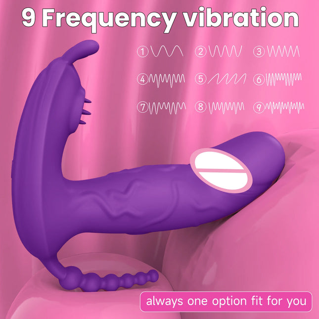 3 In 1 Wearable Panty Vibrator Dildo Sex Toy Masturbator G-Spot Clitoral Stimulator Massager for Female Couples Adults 18+