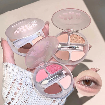4 Colors Shimmer Matte Eyeshadow Palette Nude Rose Pink Glitter Pigment Eye Shadow Lasting Waterproof Makeup Palette with Brush