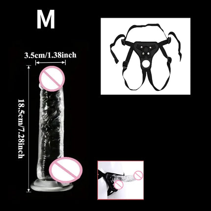 Realistic Wearable Strap On Clear Dildo Masturbator Strong Suction Cup G-spot Adult Sex Toy Suitable for Female and Male Couples