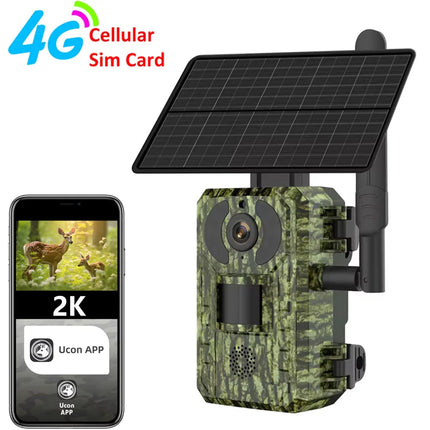 EU 4G Cellular 2K Battery Solar PIR Motion Activated Wildlife Hunting Trail Camera IP65 Outdoor Night Vision No Red Exposure