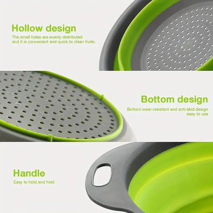 Space-Saving Silicone Colander with Handle Collapsible Silicone Fruit and Vegetable Washing Basket Essential Kitchen Gadget
