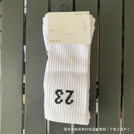 Thickened High-Tube Basketball Socks for Men And Women Towel Bottom Flyer AJ23 Sports Socks Black White Trendy Mid-Length