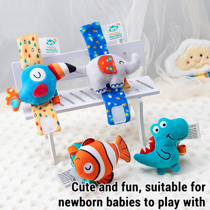 Montessori Newborn Cartoon Wrist Strap Rattles Toys Children Sensory Animal Squeaking Sound Interaction Development Toys Gifts