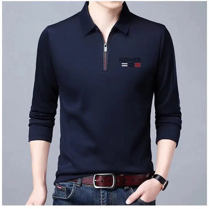 Spring Autumn New Business Half Zipper Polo Shirt Long Sleeve Solid Casual All-match Tops Tees Fashion Vintage Men Clothing
