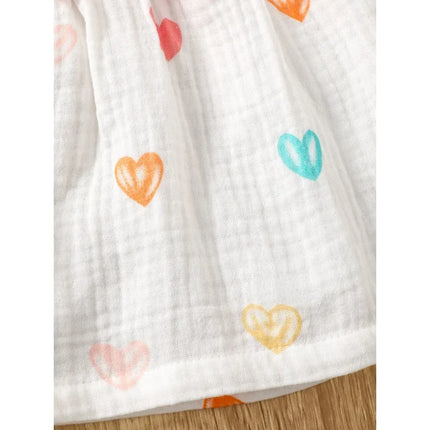 0-9 Months Newborn Baby Girl  2PCS Dress Heart Print Sleeveless Bow Dress With Hat Summer Fashion Cute Clothing for Infant Girl