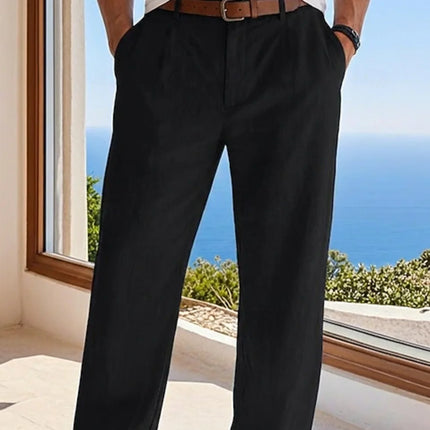2025 summer men's cotton and linen oversized wide leg pants, men's artistic style elastic waist solid color casual loose pants