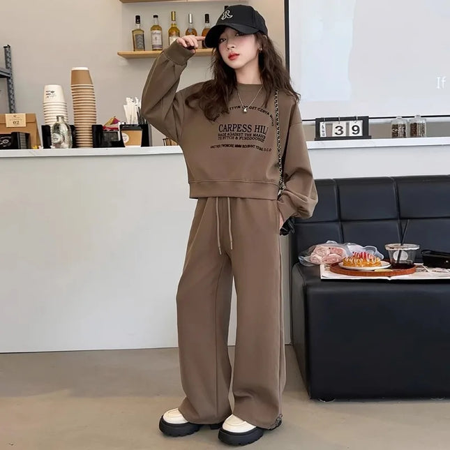 2025 fashion autumn winter spring kid Girls Clothes Suit Child letter sweatshirt t-shirt + loose pant Tracksuit 4 8 10 12 year