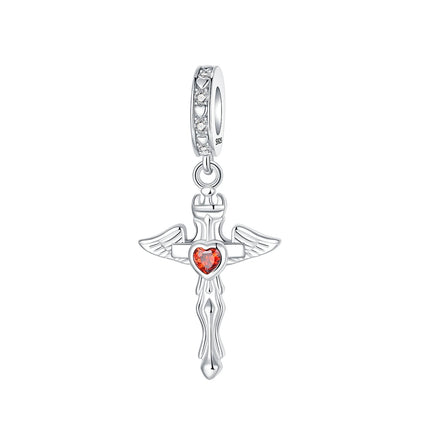 925 sterling silver wings Sister Cross pendant charms fit original 4mm Aperture bracelet charm beads necklace Diy female jewelry